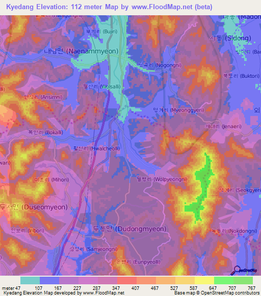 Kyedang,South Korea Elevation Map