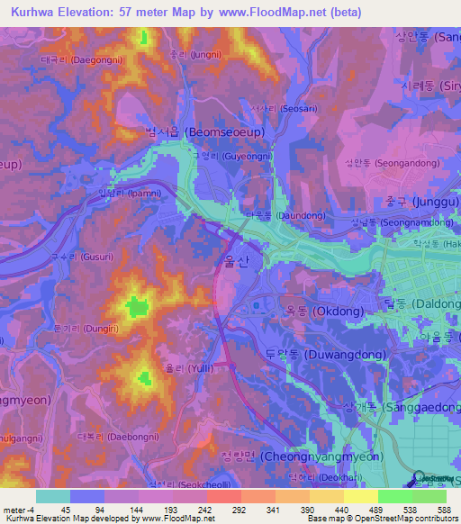 Kurhwa,South Korea Elevation Map