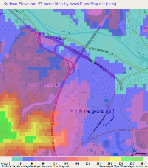 Kurhwa,South Korea Elevation Map