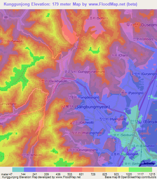 Kunggunjong,South Korea Elevation Map