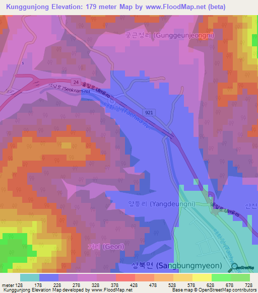 Kunggunjong,South Korea Elevation Map