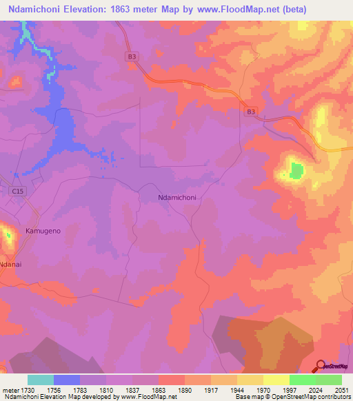 Ndamichoni,Kenya Elevation Map