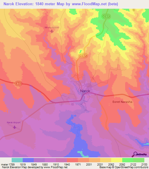 Narok,Kenya Elevation Map