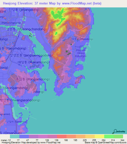 Hwajong,South Korea Elevation Map