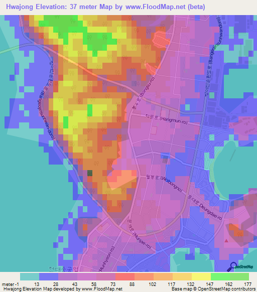 Hwajong,South Korea Elevation Map