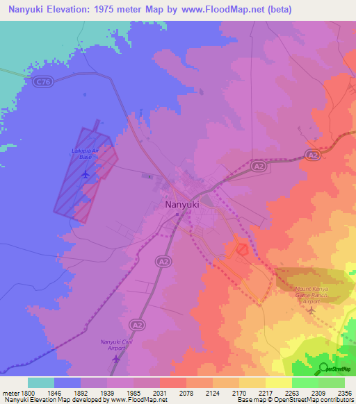 Nanyuki,Kenya Elevation Map