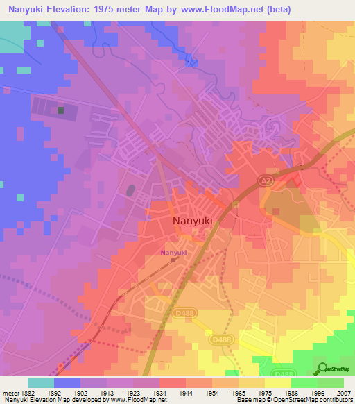 Nanyuki,Kenya Elevation Map