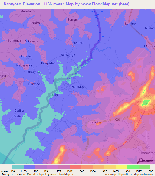 Namyoso,Kenya Elevation Map