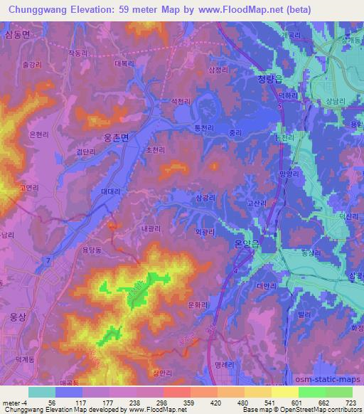 Chunggwang,South Korea Elevation Map