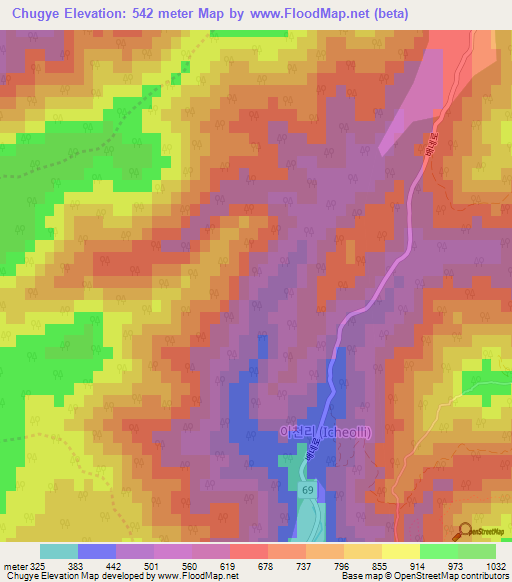 Chugye,South Korea Elevation Map