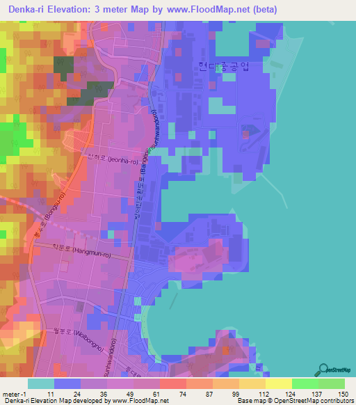 Denka-ri,South Korea Elevation Map