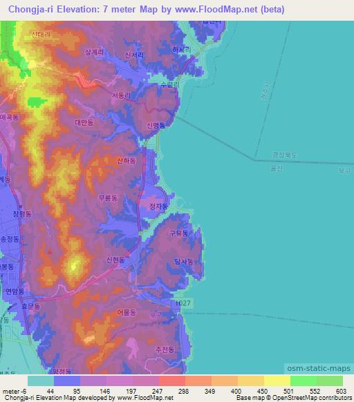 Chongja-ri,South Korea Elevation Map