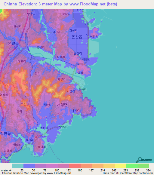 Chinha,South Korea Elevation Map