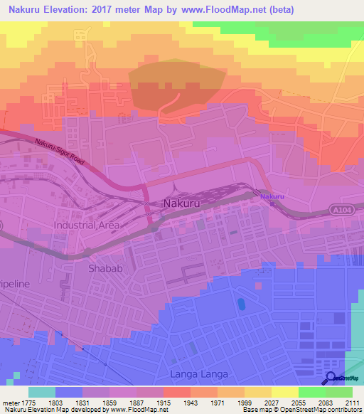 Nakuru,Kenya Elevation Map