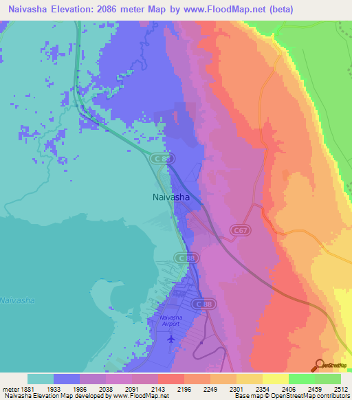 Naivasha,Kenya Elevation Map