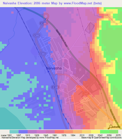 Naivasha,Kenya Elevation Map