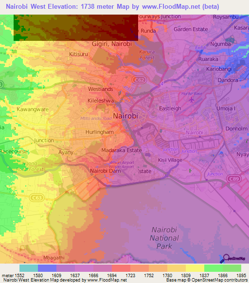 Nairobi West,Kenya Elevation Map