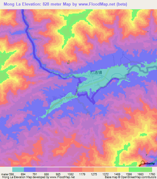 Mong La,Myanmar Elevation Map