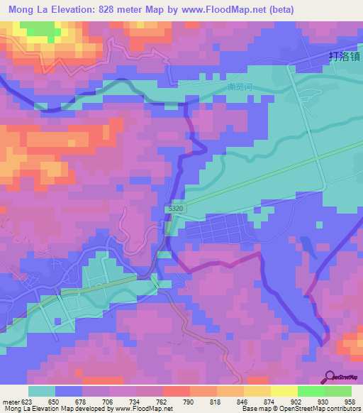 Mong La,Myanmar Elevation Map