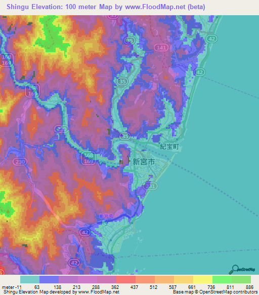 Shingu,Japan Elevation Map