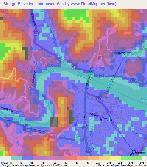 Shingu,Japan Elevation Map