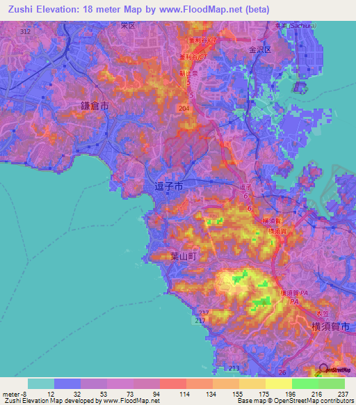 Zushi,Japan Elevation Map