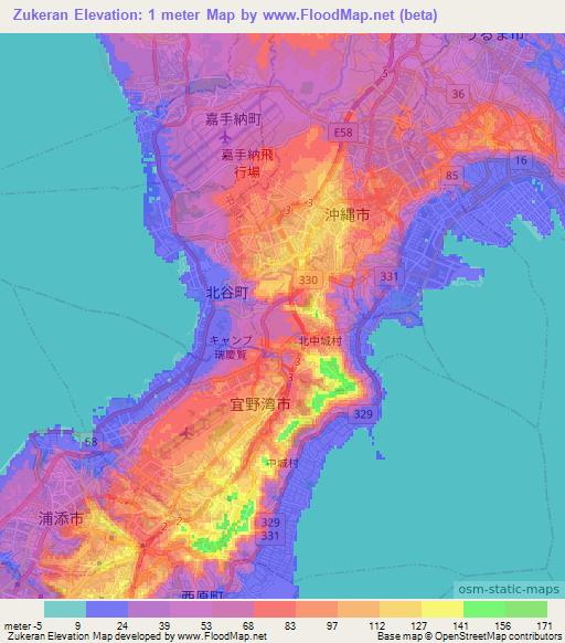 Zukeran,Japan Elevation Map