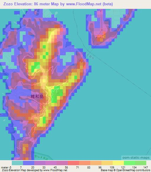 Zozo,Japan Elevation Map