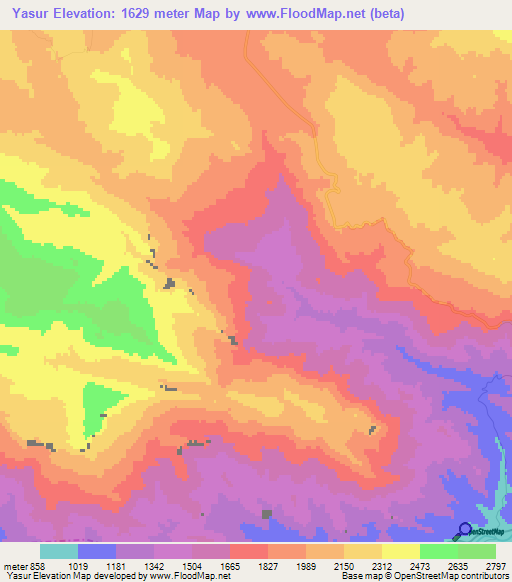 Yasur,Iran Elevation Map