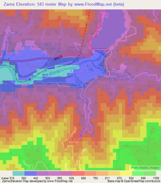 Zama,Japan Elevation Map