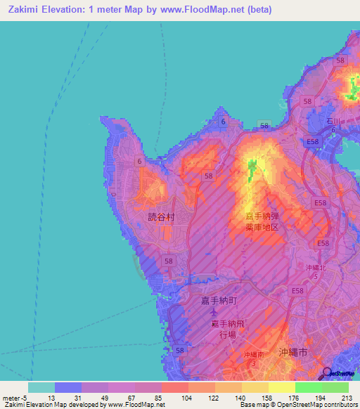 Zakimi,Japan Elevation Map