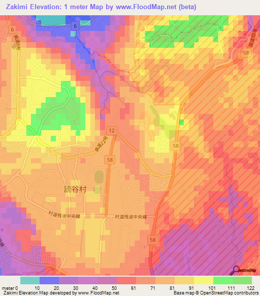 Zakimi,Japan Elevation Map