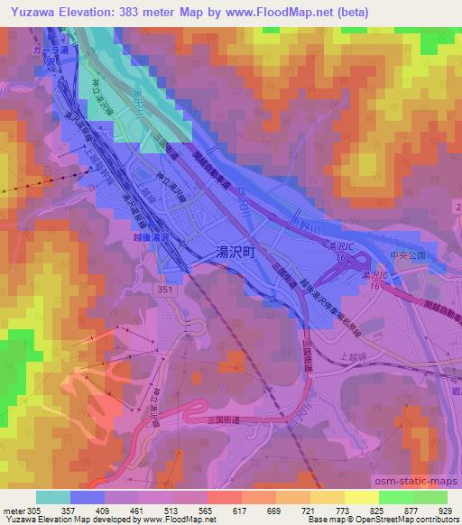 Yuzawa,Japan Elevation Map