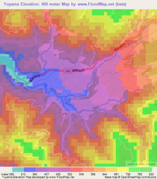 Yuyama,Japan Elevation Map