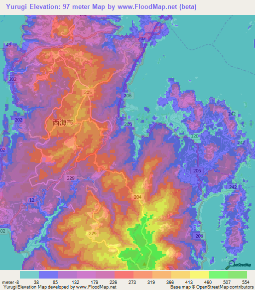 Yurugi,Japan Elevation Map