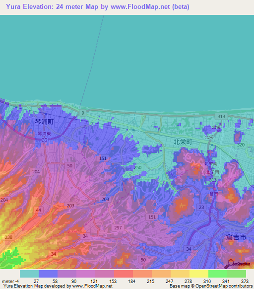 Yura,Japan Elevation Map