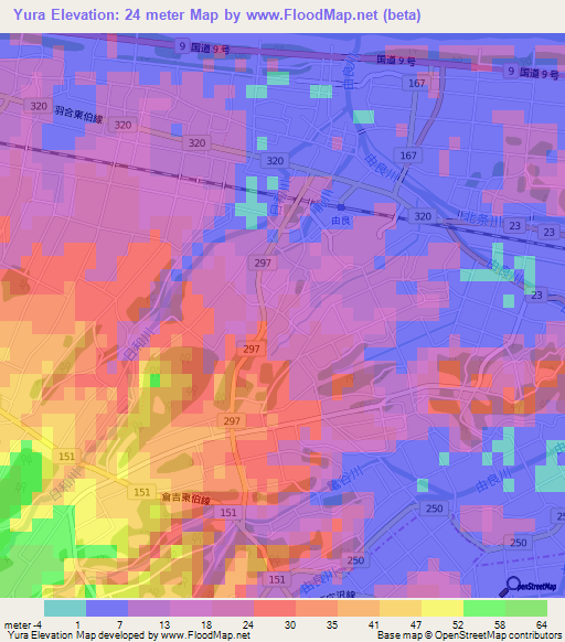 Yura,Japan Elevation Map