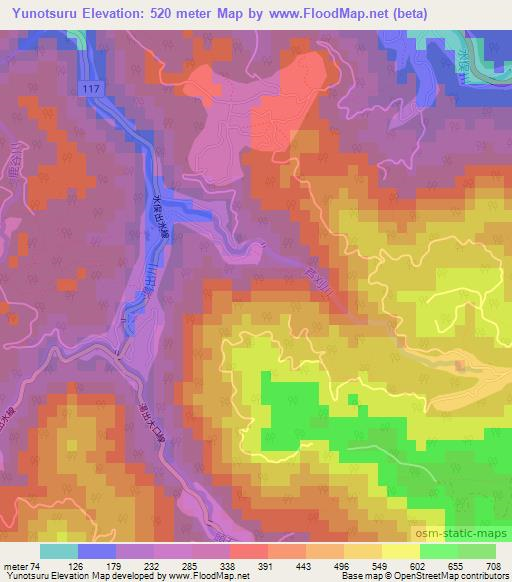 Yunotsuru,Japan Elevation Map