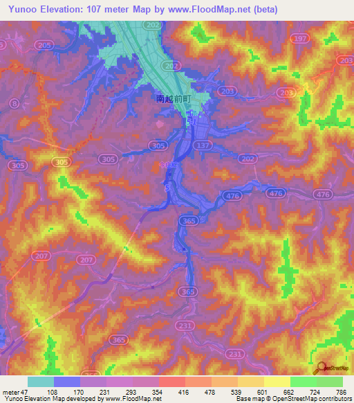 Yunoo,Japan Elevation Map