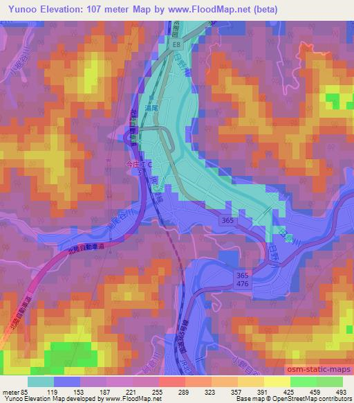 Yunoo,Japan Elevation Map