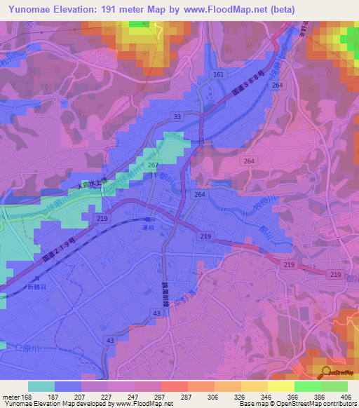 Yunomae,Japan Elevation Map