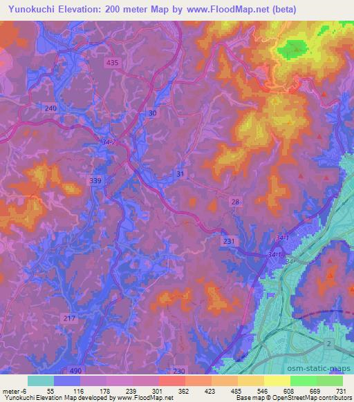 Yunokuchi,Japan Elevation Map