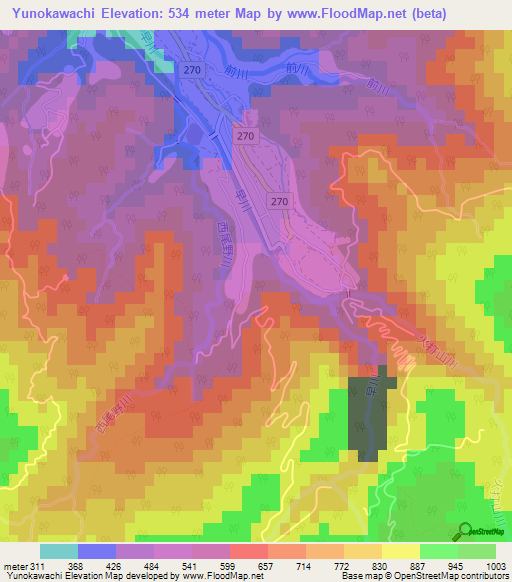 Yunokawachi,Japan Elevation Map