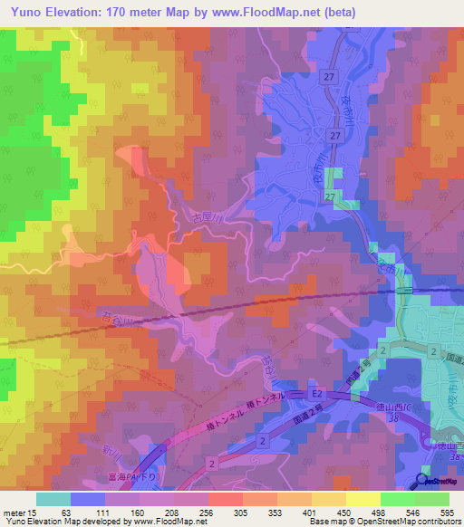 Yuno,Japan Elevation Map
