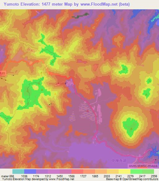 Yumoto,Japan Elevation Map