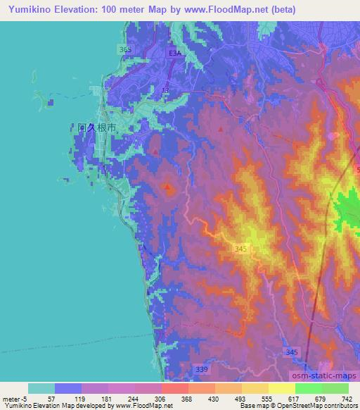 Yumikino,Japan Elevation Map