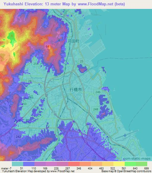 Yukuhashi,Japan Elevation Map