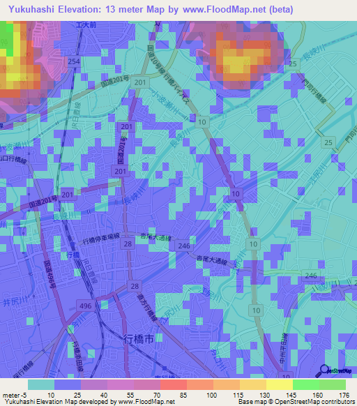 Yukuhashi,Japan Elevation Map