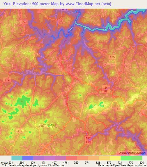 Yuki,Japan Elevation Map
