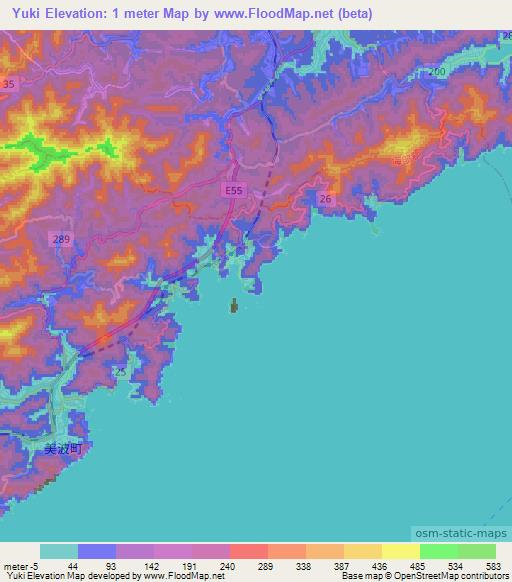 Yuki,Japan Elevation Map